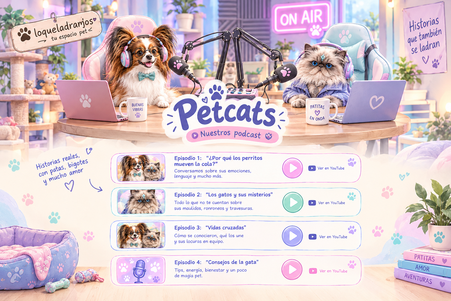 Olimpo y su amiga gata en el estudio de Petcats